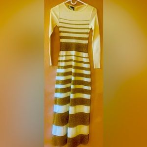 VTG 70s Crissa Linea Italiana Gold and cream striped, ribbed, size small Dress